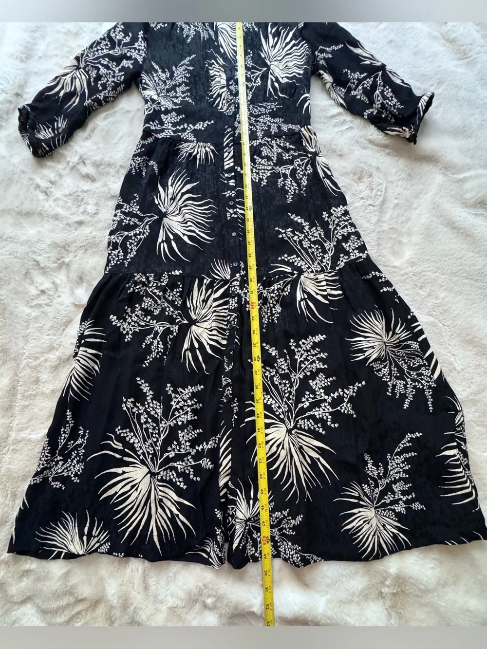 ba&sh Eleanor Robe Black and Cream Floral Button Midi Dress